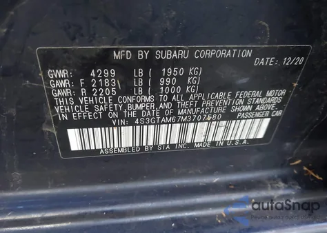 2021 Subaru Impreza Sport 5-Door from USA, damaged, VIN 4S3GTAM67M3707580